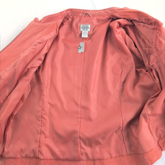Chico's 100% Leather Moto Jacket Coral Peach Suede Tonal CleanGirl Women's XL - Picture 5 of 9